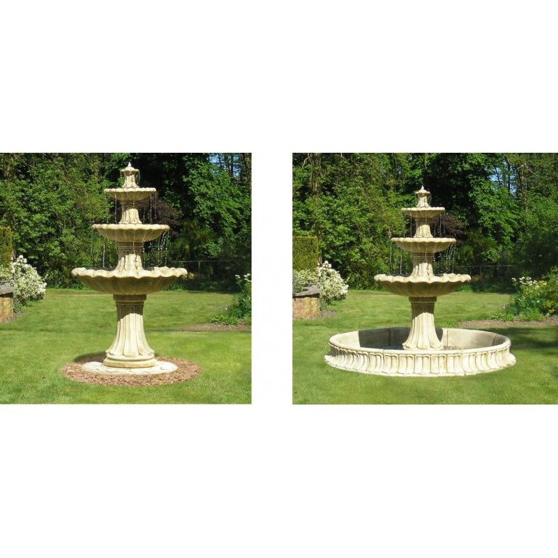 Klasyczna kamienna fontanna trzy kondygnacyjna