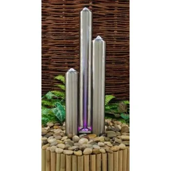 Zaawansowana fontanna, stal polerowana  3 rury. LED.H 156 cm