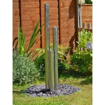 Fontanna ogrodowa stal polerowana  3 rury. LED .H 156 cm