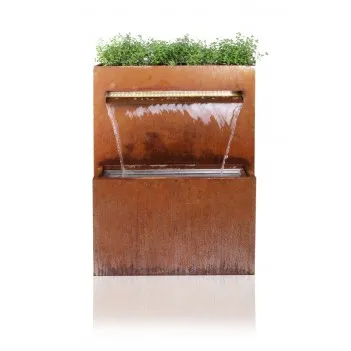 Wodospad, fontanna z donicą wykonanana z stali Corten wraz z światłami LED