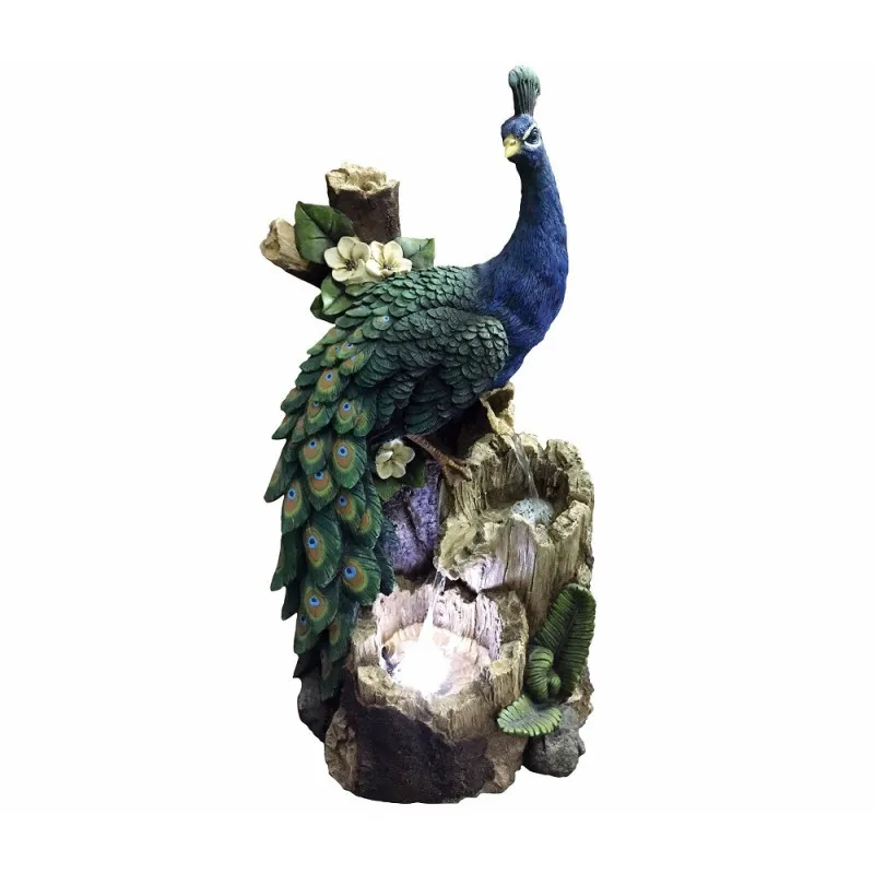 Peacock on a tree trunk