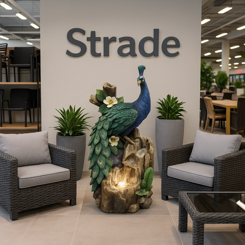 Peacock on a tree trunk