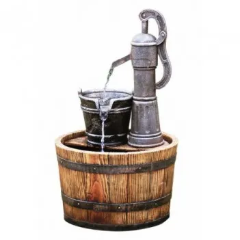 Pump on Wooden Barrel Water...