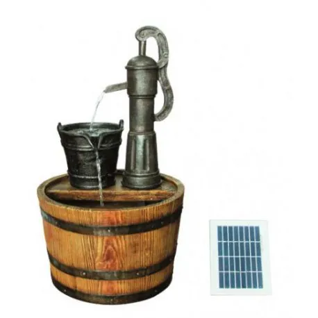 Solarbrunnen, Fass mit Pumpe