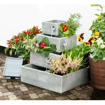 H42cm x W39cm Perth Square 4-Tier Solar Water Feature Cascading Herb Planter