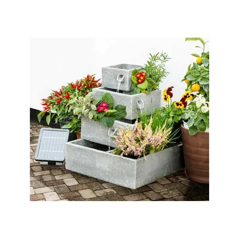H42cm x W39cm Perth Square 4-Tier Solar Water Feature Cascading Herb Planter
