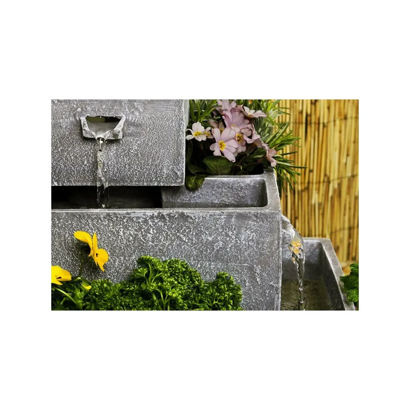 H42cm x W39cm Perth Square 4-Tier Solar Water Feature Cascading Herb Planter