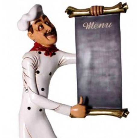 Grand chef maigre avec un menu