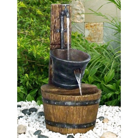 Pump on Wooden Barrel Water...