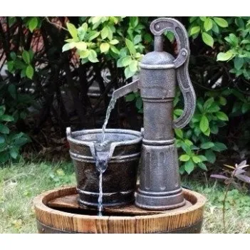 Pump on Wooden Barrel Water...