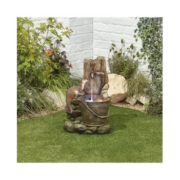 Playful Otters Water Feature with Lights