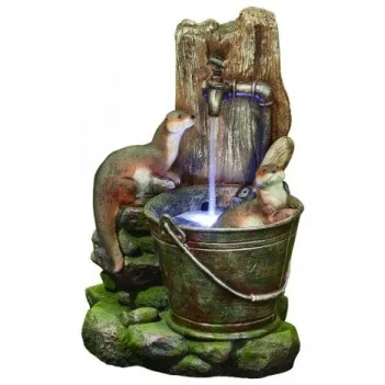 Playful Otters Water Feature with Lights