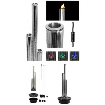 Fontanna 135cm 3 polerowane Rury Ogień i Woda,LED