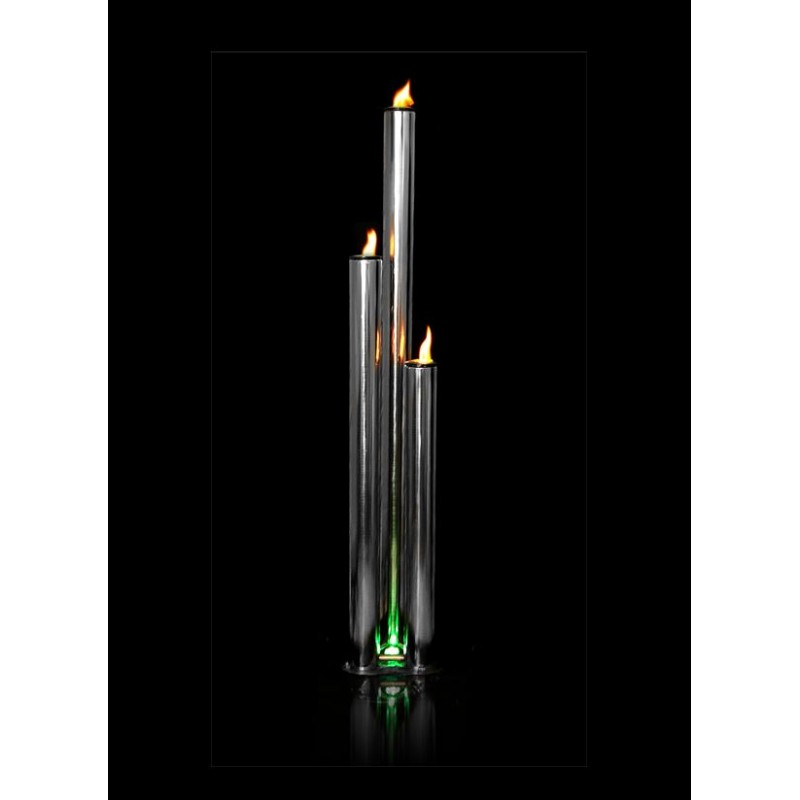 Fontanna 135cm 3 polerowane Rury Ogień i Woda,LED