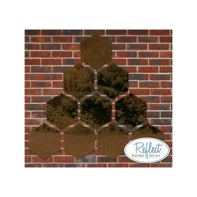 Zestaw 10 małych sześciokątnych brązowych lusterek