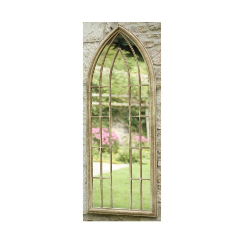 Gotyckie szklane lustro ogrodowe z efektem kamienia