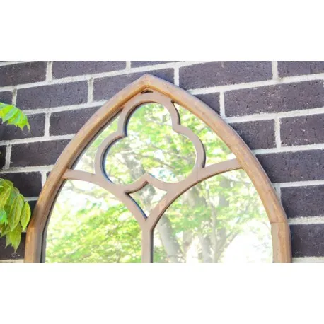 Wooden Gothic Glass Garden Mirror