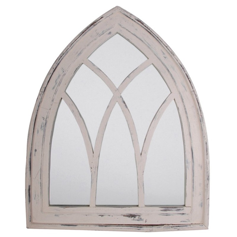Gothic Arched Rustic Wooden Garden Mirror