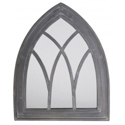 Gothic Arched Rustic Wooden Garden Mirror - grey