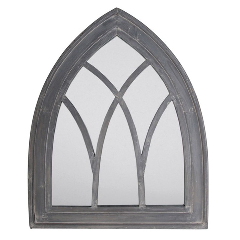 Gothic Arched Rustic Wooden Garden Mirror - grey