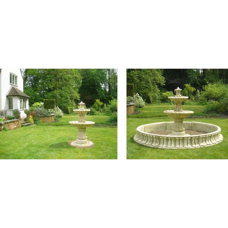 Klasyczna kamienna fontanna dwu-kondygnacyjna