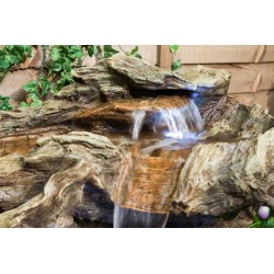 Montana Falls Log and Rock Cascade Water Feature with Lights