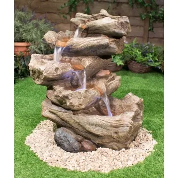 Nebraska Falls 4-tier Log Cascade Water Feature with Lights